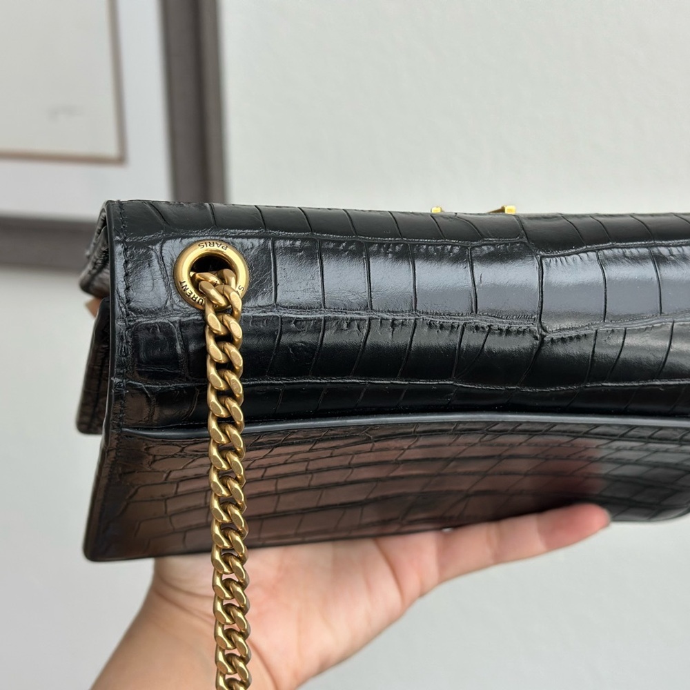 Yves Saint Laurent Black Croc-Pattern Crossbody Bag - Picture 8 of 16